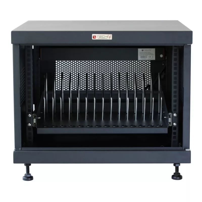 Estante organizador de cables TECHLY 367652 con fijación adhesiva 3M, acero, 550×550×410 mm, negro
