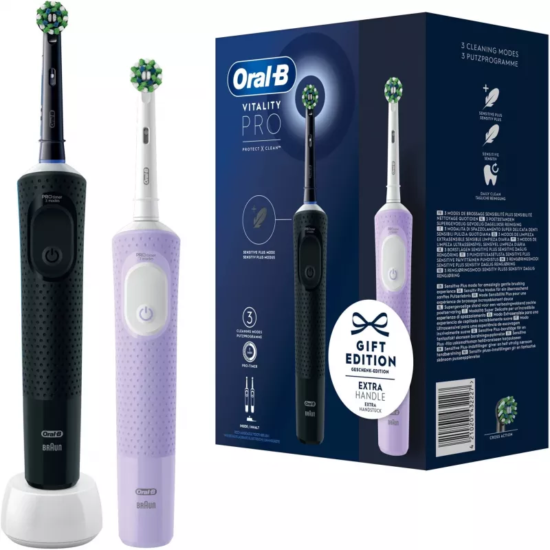 Oral-B Vitality Pro D103 Duo, cepillo de dientes eléctrico negro/lila, Black/Lilac Violet, incl. 2. mango