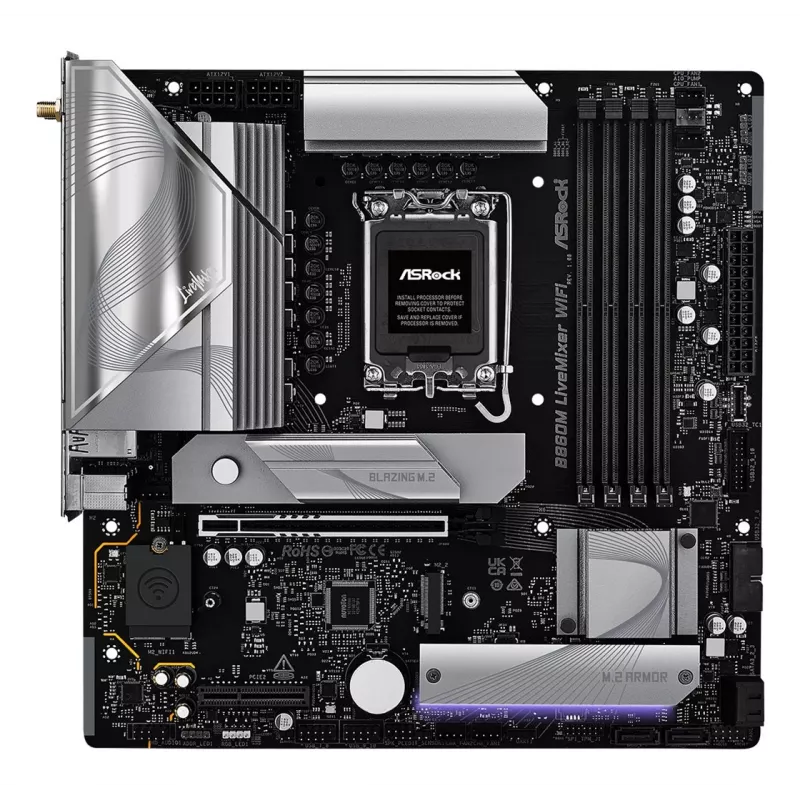 Placa base ASRock B860M LiveMixer WiFi — Intel B860, LGA 1851, micro ATX, DDR5, 4x DIMM, Wi‑Fi 6E, 2.5Gb LAN