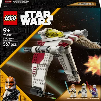 LEGO Star Wars V-19 Torrent Fighter 75432 set de construcción — 567 piezas, 3 minifiguras, modelo de exposición y juego