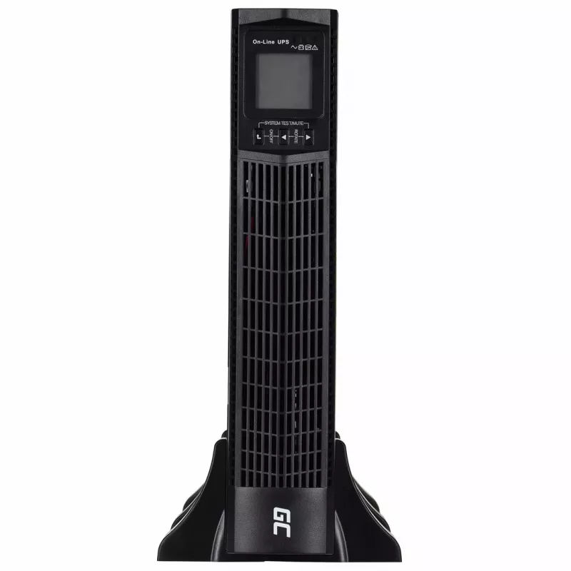 Sistema de alimentación ininterrumpida Green Cell UPS15 — doble conversión online 3 kVA (2700 W), 6 tomas de corriente, onda sinusoidal pura, LCD, torre, 6×12V/9Ah baterías