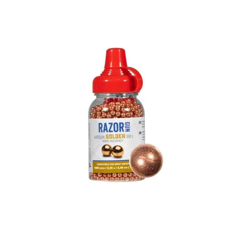 Balines RazorGun 4,46 mm BB de acero, acabado cobre, 1500 uds., dispensador de plástico