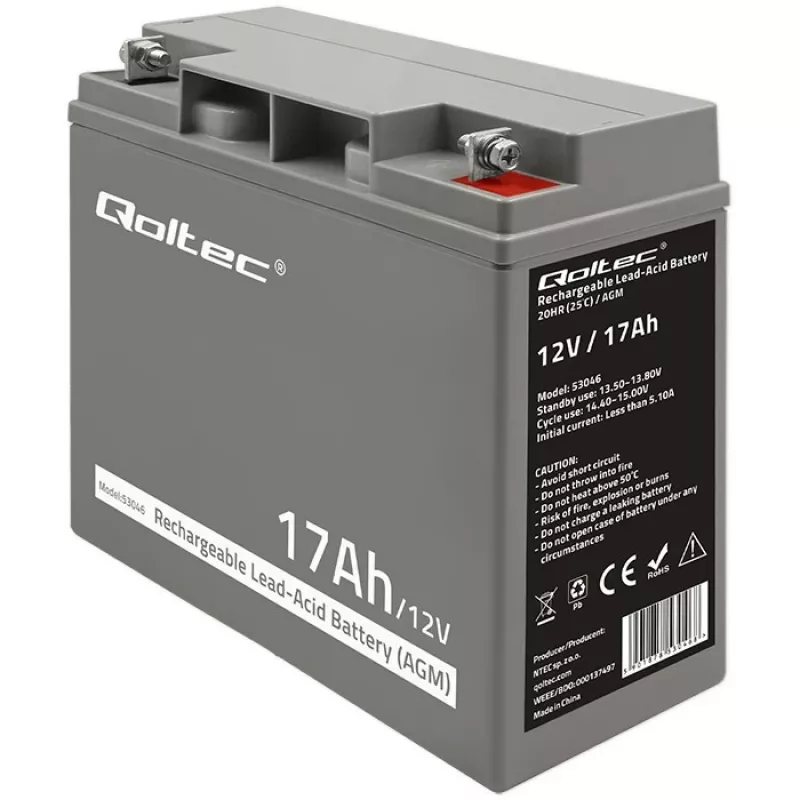 Qoltec 53046 batería AGM 12 V 17 Ah, máx. 255 A