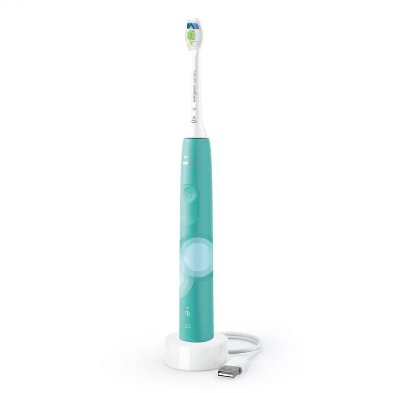 Cepillo de dientes eléctrico sónico Philips 4100 Series HX3689/43 – batería de Li-Ion integrada, 1 mango, 1 cabezal de cepillo, modo Daily-Care, turquesa