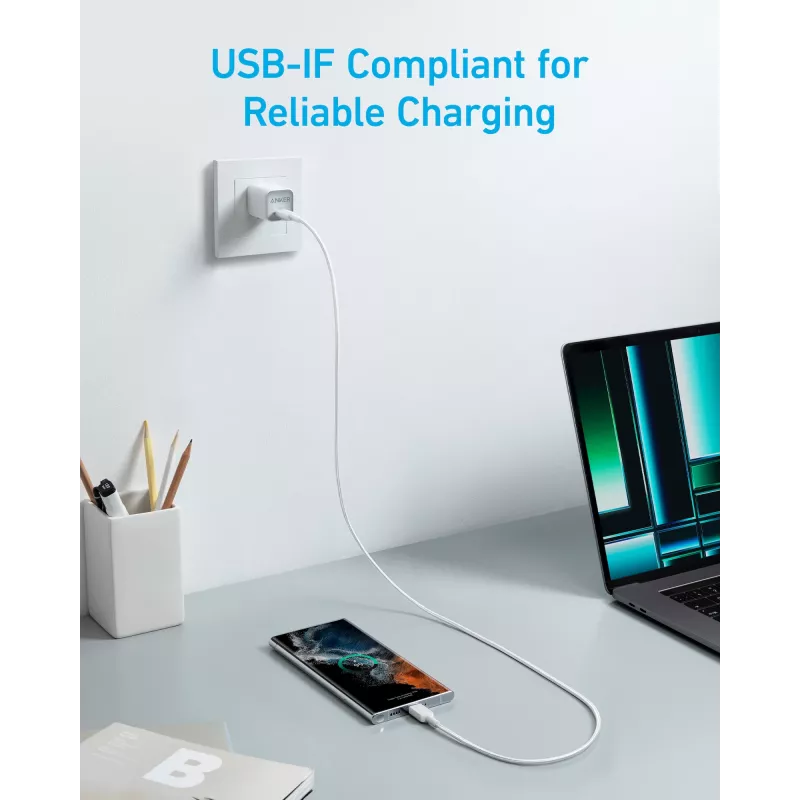 Cable USB-C a USB-C Anker Innovations 322 nailon 0,9M 60W blanco - cable - digital/datos (A81F5G21)