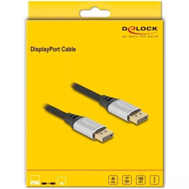 Cable DisplayPort DeLOCK 16K 60 Hz 2 m plata metal