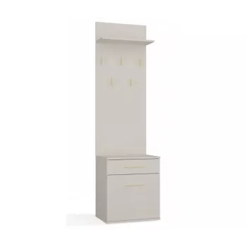 Perchero top e shop DUO, color crema, tablero de partículas, 5 ganchos, 1 cajón, 35×50×57 cm