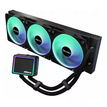 Disipador de CPU ASRock Challenger 360 Digital ARGB Negro — refrigeración líquida AIO de 360 mm, iluminación ARGB, ventiladores montados en el radiador