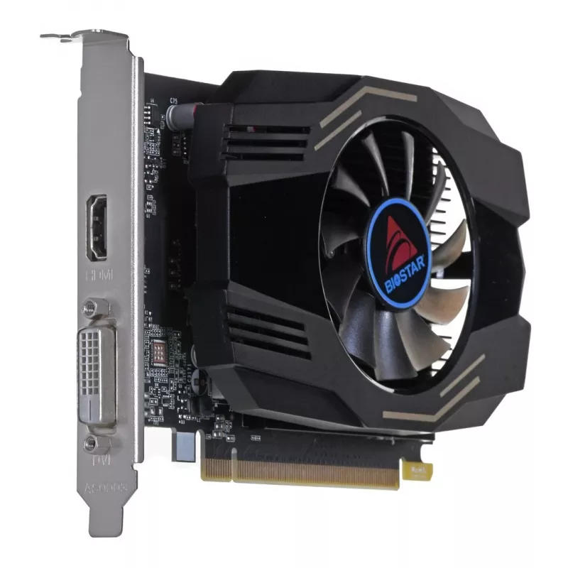 Tarjeta gráfica BIOSTAR GeForce GT 1030 — 4 GB GDDR4, 64-bit, PCIe x16 4.0, refrigeración activa, DVI-D + HDMI