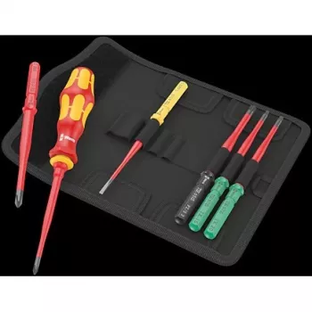 Wera 05006603001 Kraftform Kompakt VDE 7 extra slim 1 Tool Finder juego de destornilladores, 7 piezas, portapuntas intercambiables 817 VDE Kraftform + 6 hojas intercambiables VDE extra finas, IEC 60900, con bolsa de cinturón