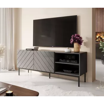 Mueble AV/TV cama meble ABETO RTV sobre estructura de acero negra 150x42x60 cm grafito/grafito brillante