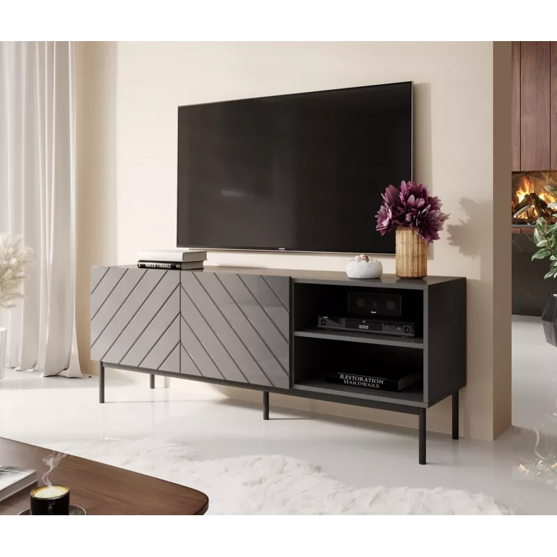 Mueble AV/TV cama meble ABETO RTV sobre estructura de acero negra 150x42x60 cm grafito/grafito brillante