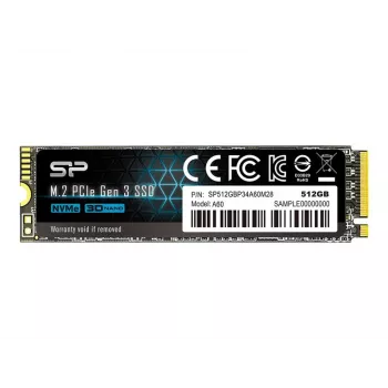 SSD M.2 NVMe Silicon Power P34A60 512 GB — PCIe, lectura 2200 MB/s, escritura 1600 MB/s, NVMe 1.3
