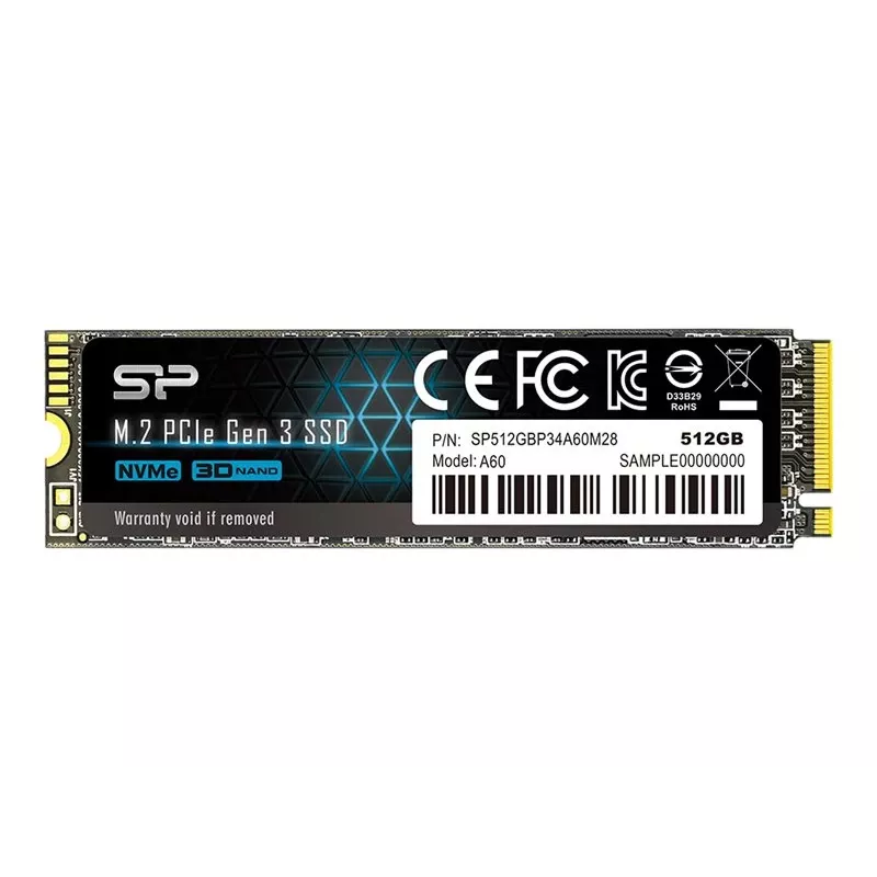 SSD Silicon Power P34A60 SP512GBP34A60M28 M.2 2280 NVMe, 512 GB, PCIe 3.0 x4, 2200/1600 MB/s