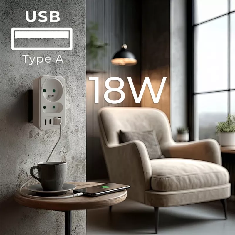 Regleta de enchufes MACLEAN MCE249 F/W – 2 tomas de corriente (16A + 6A) y 4 USB (2× A, 2× C PD 20W)
