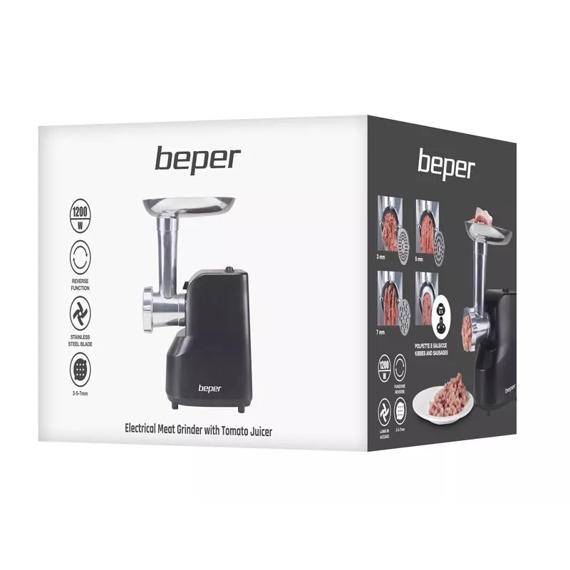 Beper P102ROB200 picadora de carne eléctrica con exprimidor de tomate, 1200 W, negra