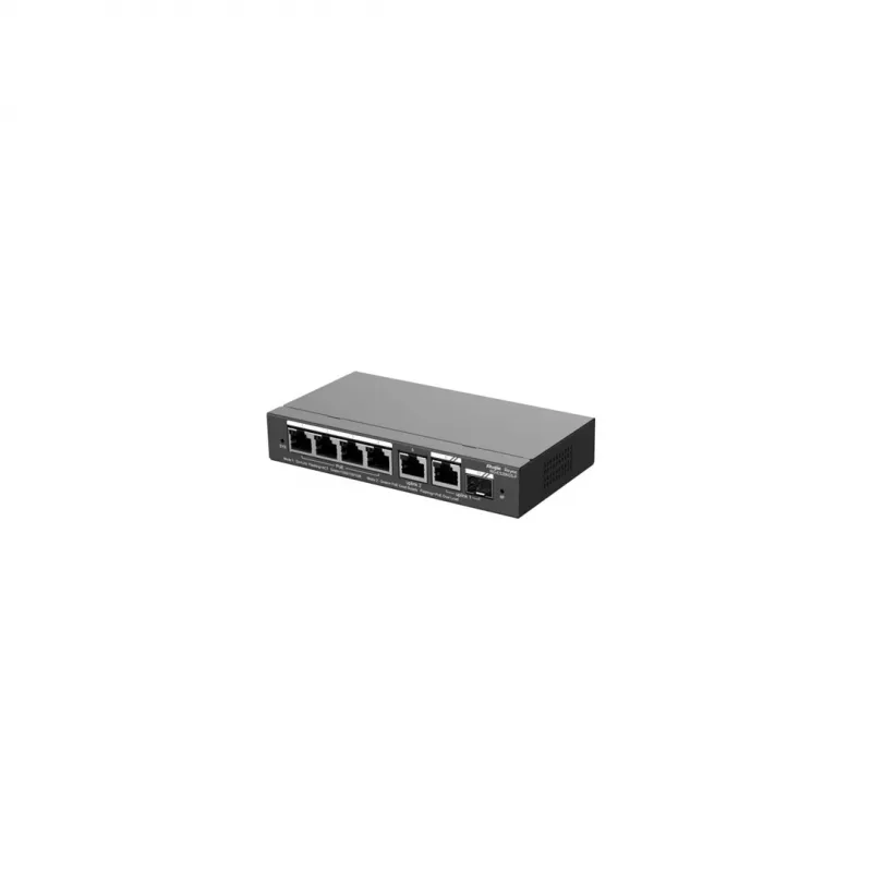 Ruijie Reyee RG-ES206GS-P switch PoE L2 Gigabit inteligente de 6 puertos gestionado en la nube, 4x PoE, 1x Combo/SFP, 54 W, negro