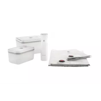 Recipiente de vacío ZWILLING 36807-007-0, fiambrera rectangular de plástico, 1,1 l y 2,3 l, tapa hermética desmontable, blanco translúcido