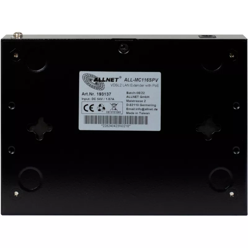 ALLNET ALL-MC116SPV-VDSL2 módem puente VDSL2 con vectoring punto a punto, 2x puertos PoE IEEE 802.3at, no gestionado, negro