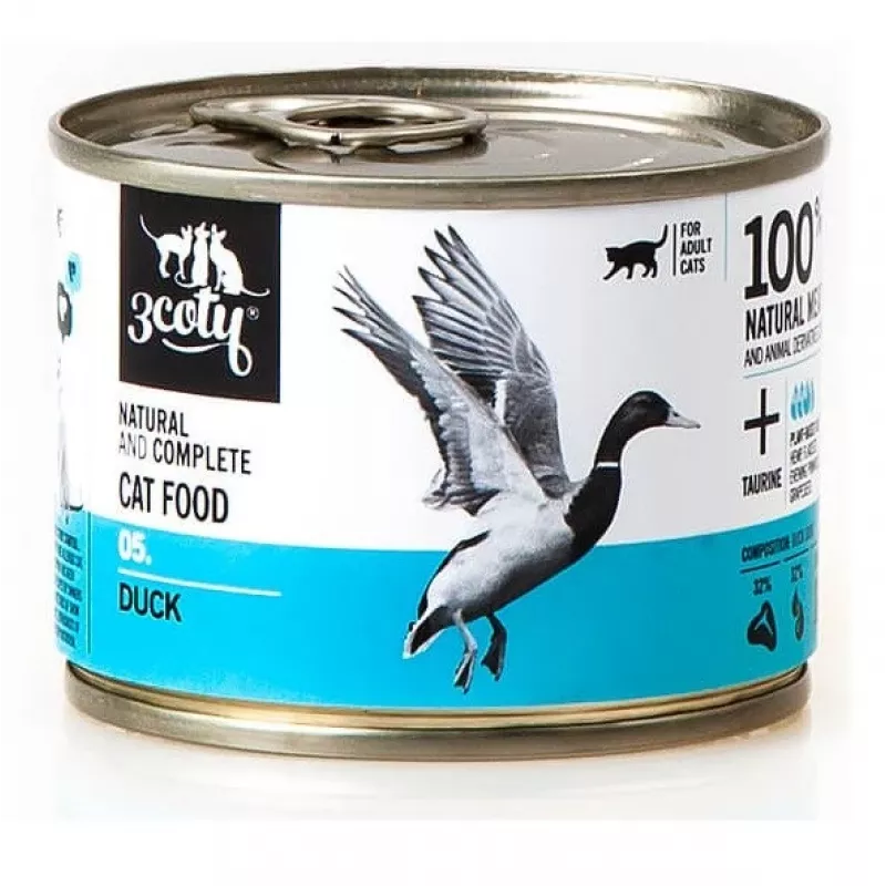 3Coty Duck comida húmeda para gatos adultos, 180 g