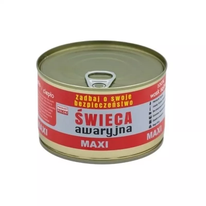 Vela de supervivencia de emergencia FULER HASKE Pro MAXI 410 g – cera de soja natural, 72 h de duración, 99 mm × 65 mm, lata de acero