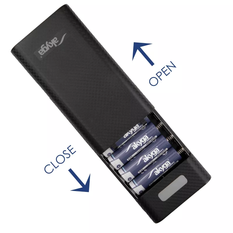 Akyga AK-BC-04 Carcasa para power bank 20000 mAh, 8x 18650, 18W PD QC4+, USB-C, 2x USB-A, Lightning