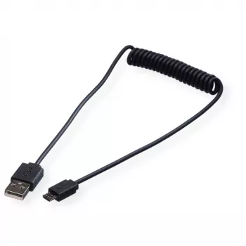 ROLINE Cable en espiral USB 2.0 - A - Micro B - ST/ST 1,0 m - Apantallado - USB 2.0 Type Micro B - 1 mm - Cable en espiral (11.02.8317)