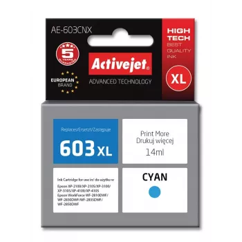 Activejet AE-603CNX tinta (sustituto de Epson 603XL T03A24; Supreme; 14 ml; cian)