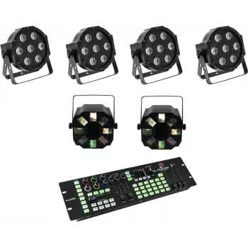 Set de suelo LED EUROLITE SLS-7 HCL 4x + LED FE-700 2x con controlador DMX Color Chief