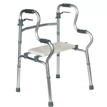 Andador de rehabilitación REHA FUND RF-133 3en1, estructura de aluminio/acero, altura ajustable 81–99 cm, 2 ruedas, asiento, carga máx. 100 kg