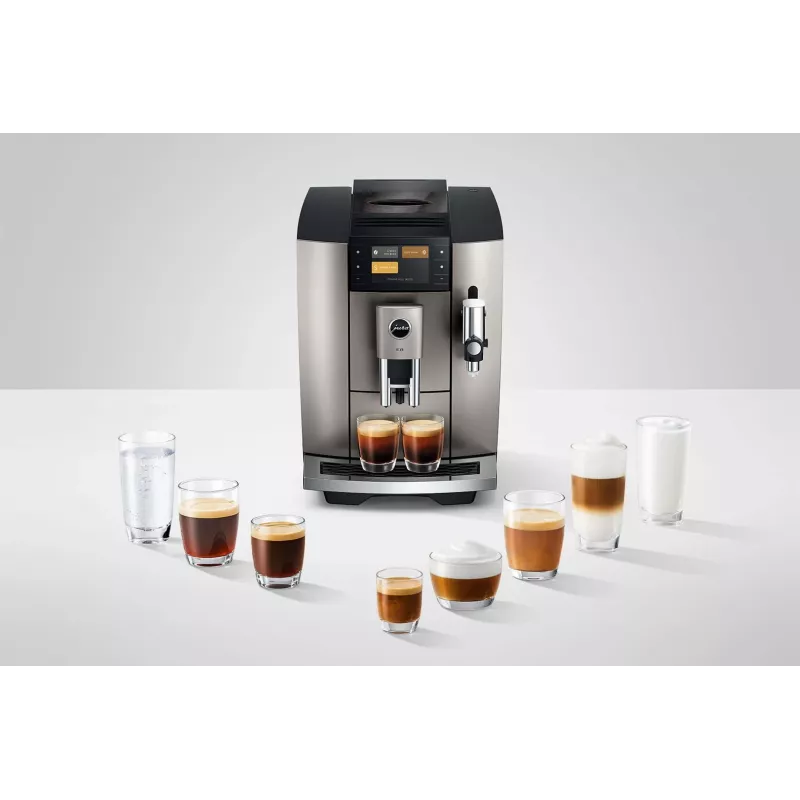 Cafetera espresso JURA E8 superautomática 1,9 l plata – 15 bar, pantalla de 3,5 inch, molinillo, espumador de leche