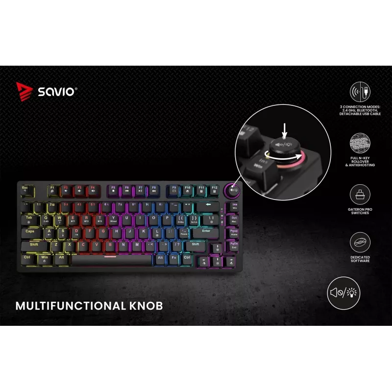 Savio Phenix SAVGK-RED Teclado gaming USB RF Wireless Bluetooth QWERTY