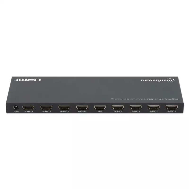 Splitter HDMI Manhattan 4K@60Hz 8 puertos con downscaling, distribuye una señal de entrada HDMI a ocho salidas HDMI (1x8), 18G, conmutador EDID para downscaling, Negro