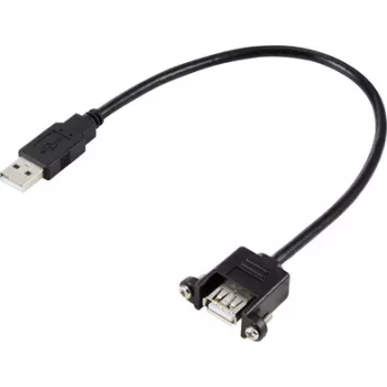 Renkforce cable USB USB 2.0 conector macho USB-A, conector hembra USB-A 0,25 m negro para instalación, atornillable RF-5720402 (RF-5720402)
