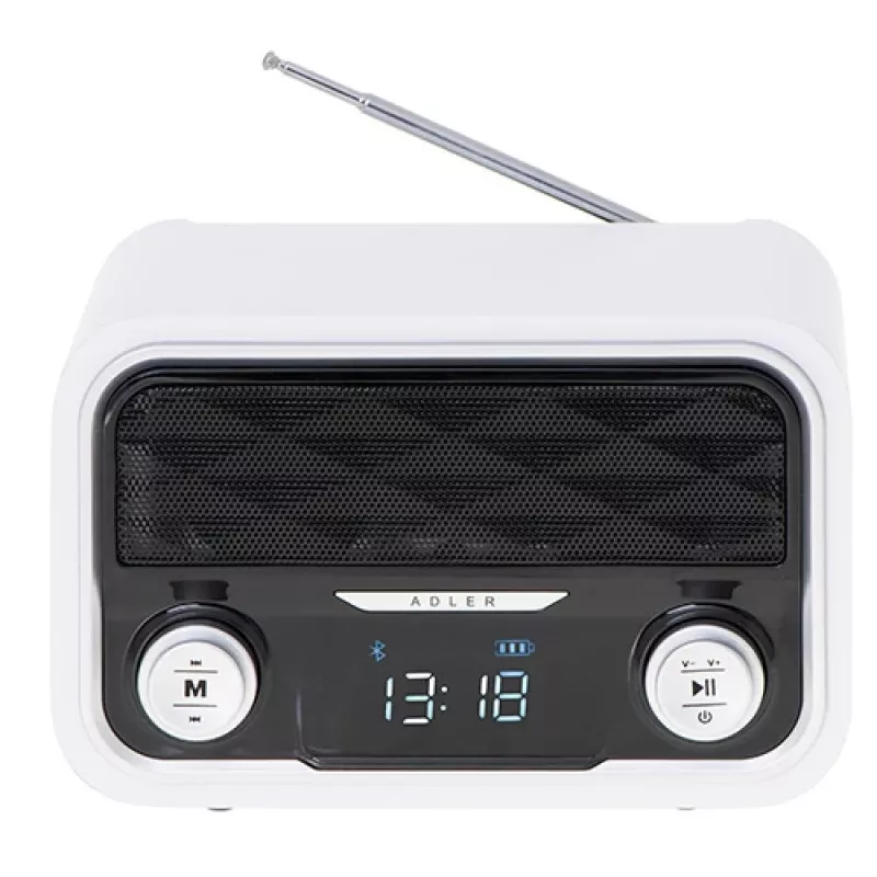 Radio portátil Adler AD 1185 – FM, Bluetooth 4.0, MP3, tarjeta SD, AUX, batería 1800 mAh, pantalla LCD, carga Micro-USB