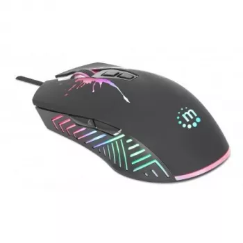 Manhattan ratón gaming con LED, con cable, siete botones, rueda de desplazamiento, 7200 dpi, negro con iluminación LED, tres años de garantía