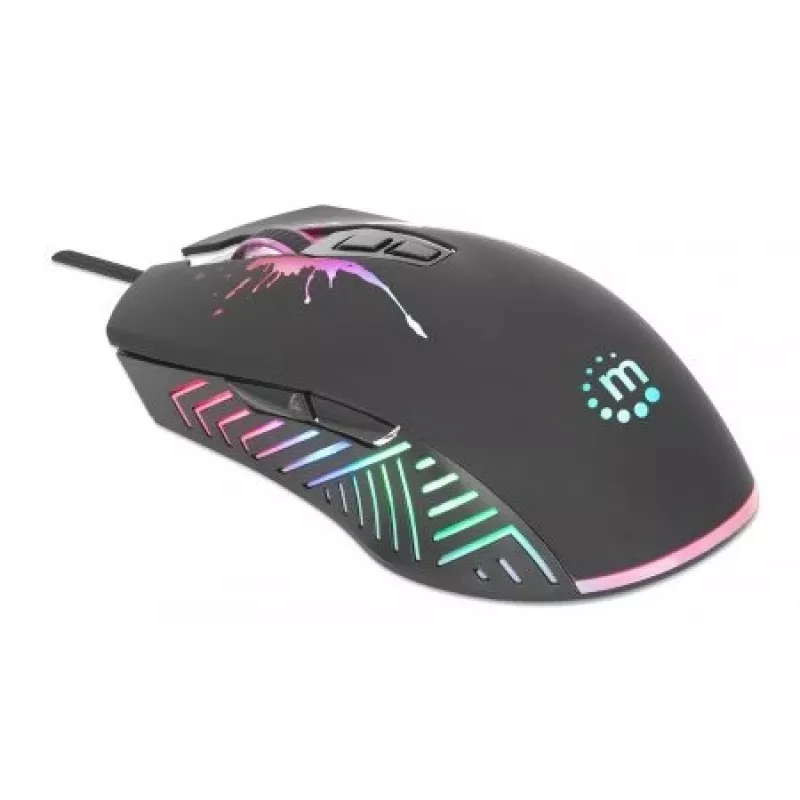 Manhattan ratón gaming con LED, con cable, siete botones, rueda de desplazamiento, 7200 dpi, negro con iluminación LED, tres años de garantía