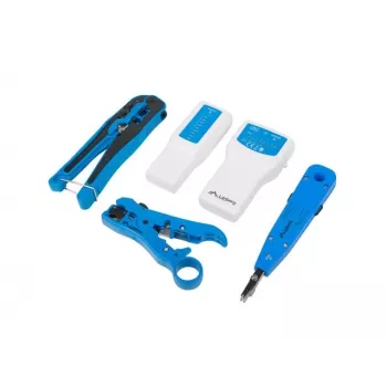 Set de herramienta de crimpado con candado de cable LANBERG NT-0302 — crimpadora RJ-45, mangos de plástico, bolsa de transporte, interruptor de encendido/apagado, multicolor