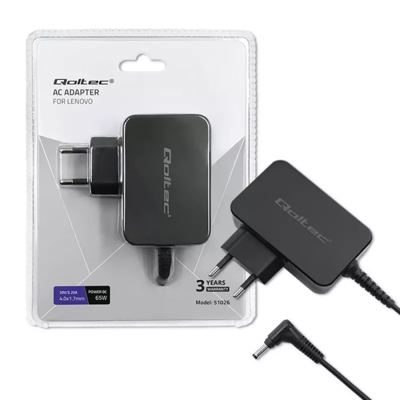 Qoltec 51026 fuente de alimentación/adaptador interior/exterior 65 W negro