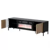 Mueble TV cama meble MERCI con chimenea, 180 x 40 x 53,5 cm, superficie negra, marco en roble artisan
