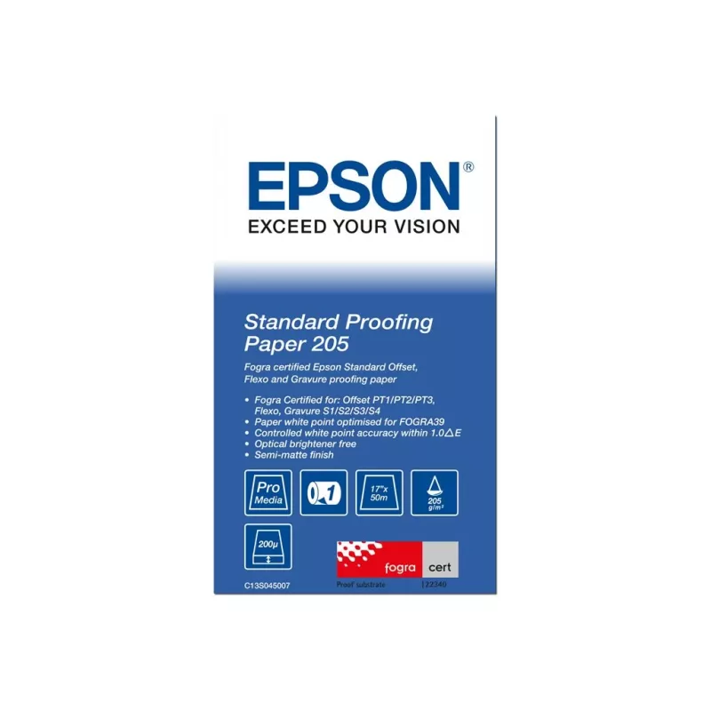 Epson C13S045007 Standard Proofing Paper rollo de papel, 17 pulgadas (43,2 cm) x 50 m, 205 g/m², blanco