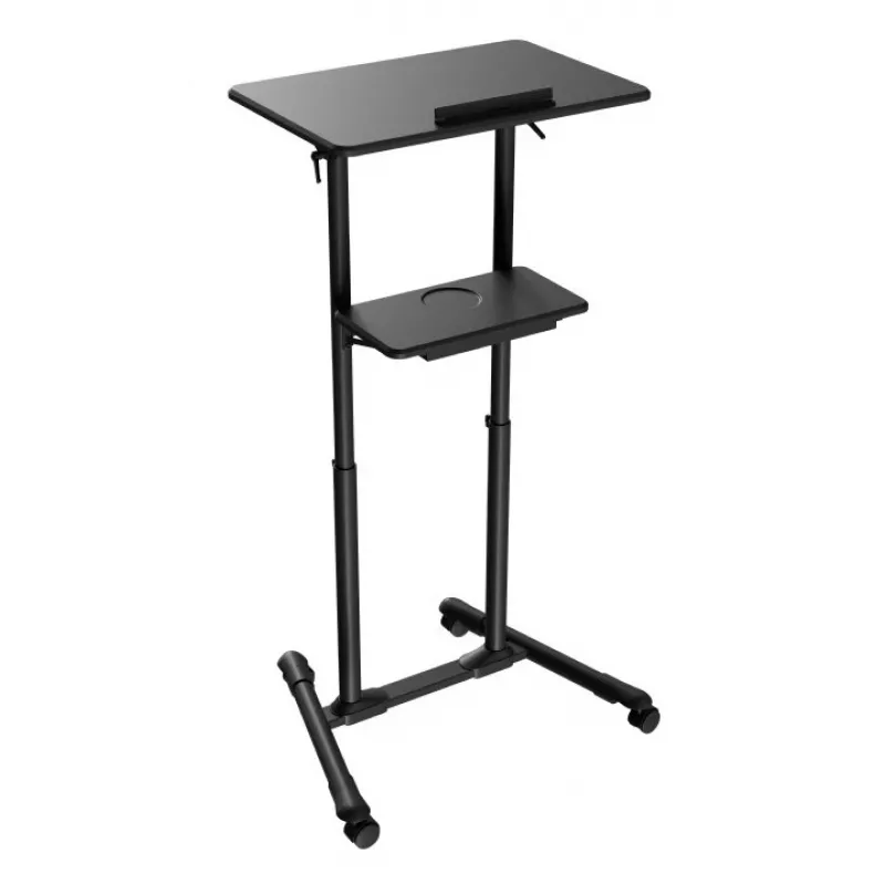 Gembird TVS-DESK-01-BK escritorio de pie móvil con ruedas, altura regulable 111–134,5 cm, inclinación 30°, máx. 20 kg, negro