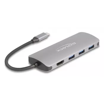 Hub USB-C DELOCK 64323 — host USB 3.2 Gen 2 Type-C, HDMI + 2× USB-A + 2× USB-C, 10 Gbit/s, gris