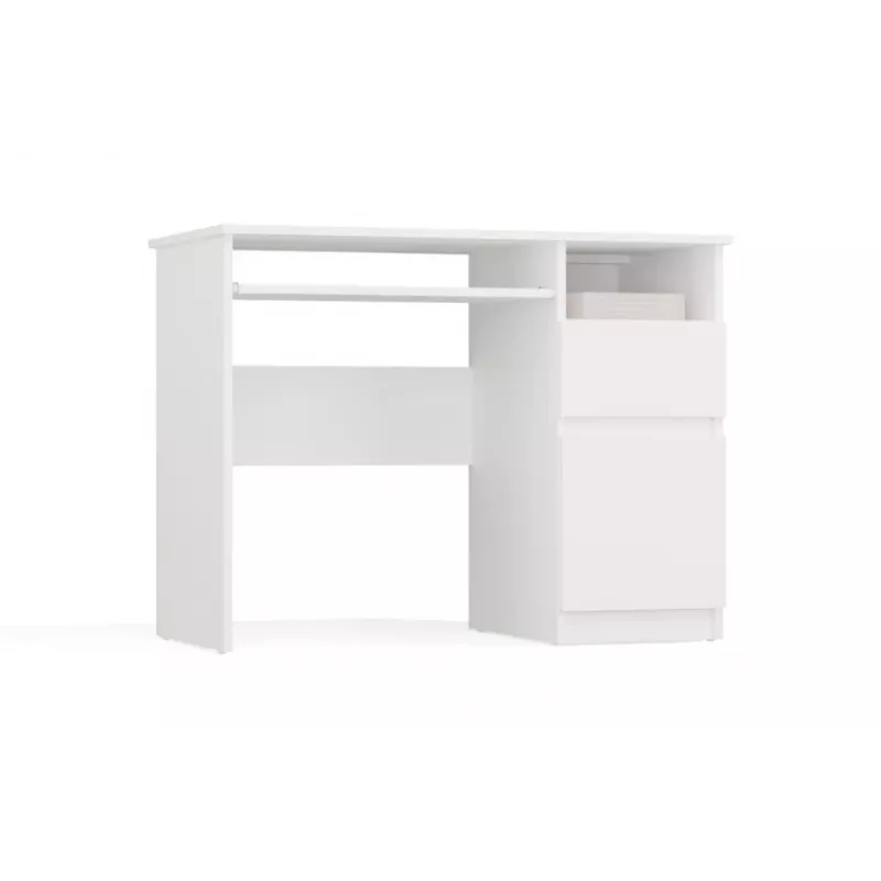 Escritorio top e shop PORTO derecho blanco, tablero rectangular de aglomerado 985×510×755 mm, 1 cajón, bandeja para teclado