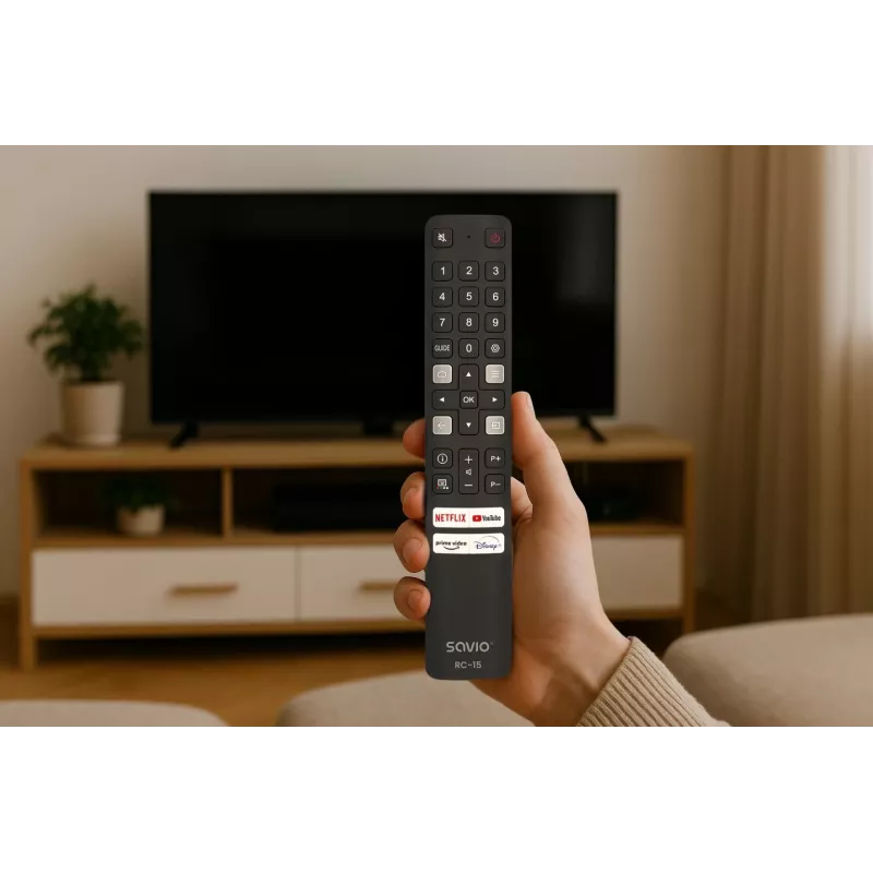 Mando a distancia universal SAVIO RC-15 para TCL SMART TV, IR inalámbrico, negro, alcance 10 m