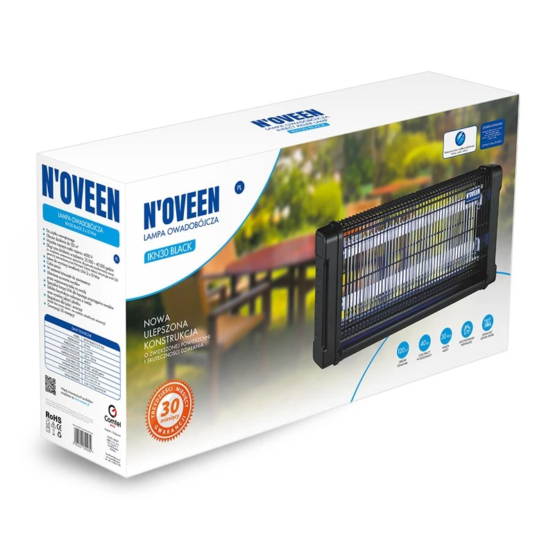 Lámpara insecticida NOVEEN IKN30 negra – luz UV, energéticamente eficiente, control de plagas en interiores