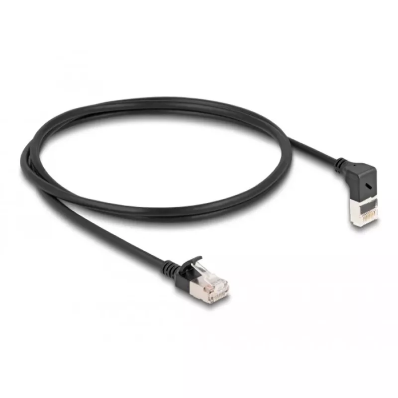 Cable de red RJ45 DeLOCK Cat.6A S/FTP delgado 90° hacia arriba en ángulo 1 m negro