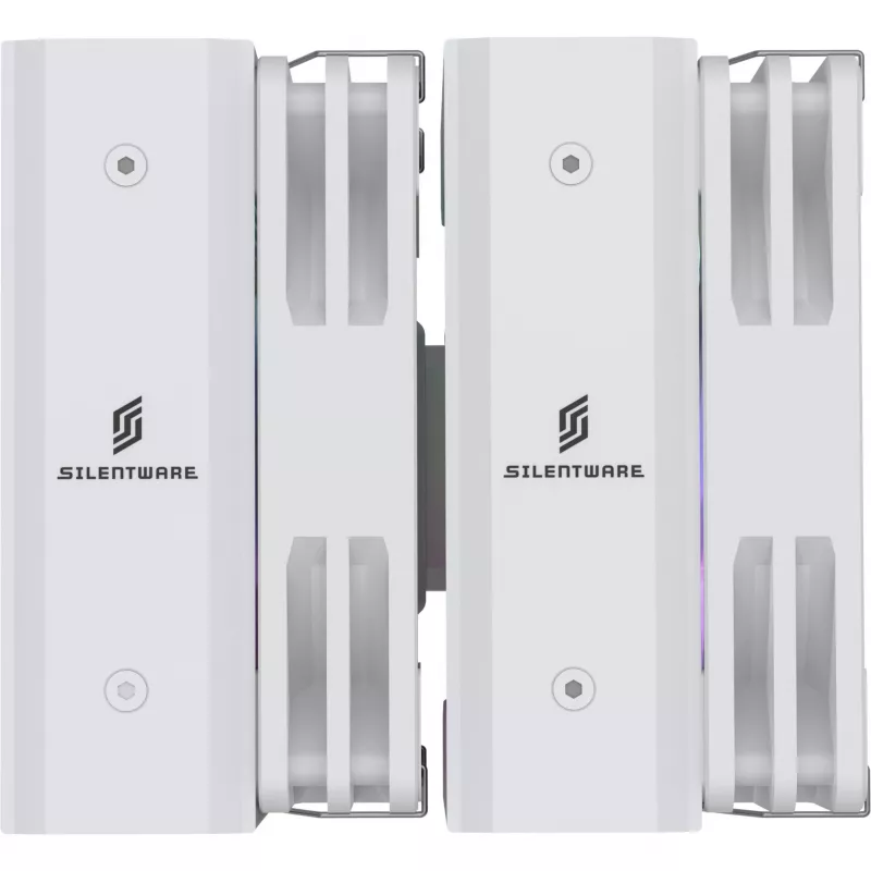 Disipador CPU Silentware Titan RGB White, disipador de aire de doble torre, 265 W TDP, 2 ventiladores PWM ARGB de 120 mm