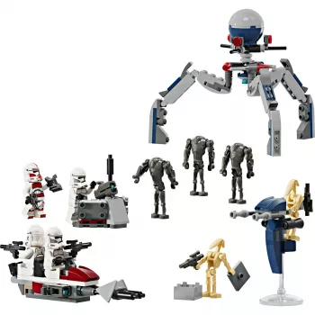 LEGO Star Wars Clone Trooper y Battle Droid Battle Pack Juguete de construcción para niños con vehículo Speeder Bike, 4 minifiguras y 5 figuras, regalo para niños