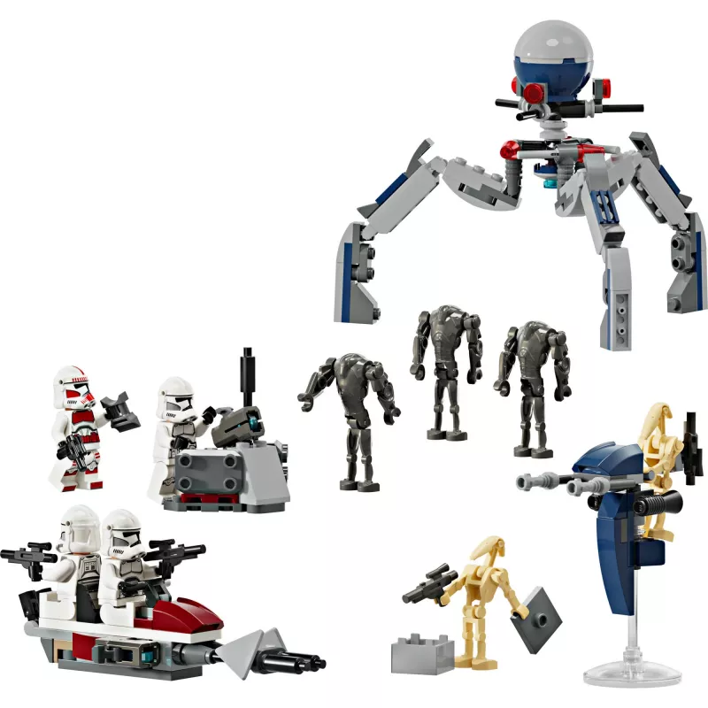 LEGO Star Wars Clone Trooper y Battle Droid Battle Pack Juguete de construcción para niños con vehículo Speeder Bike, 4 minifiguras y 5 figuras, regalo para niños